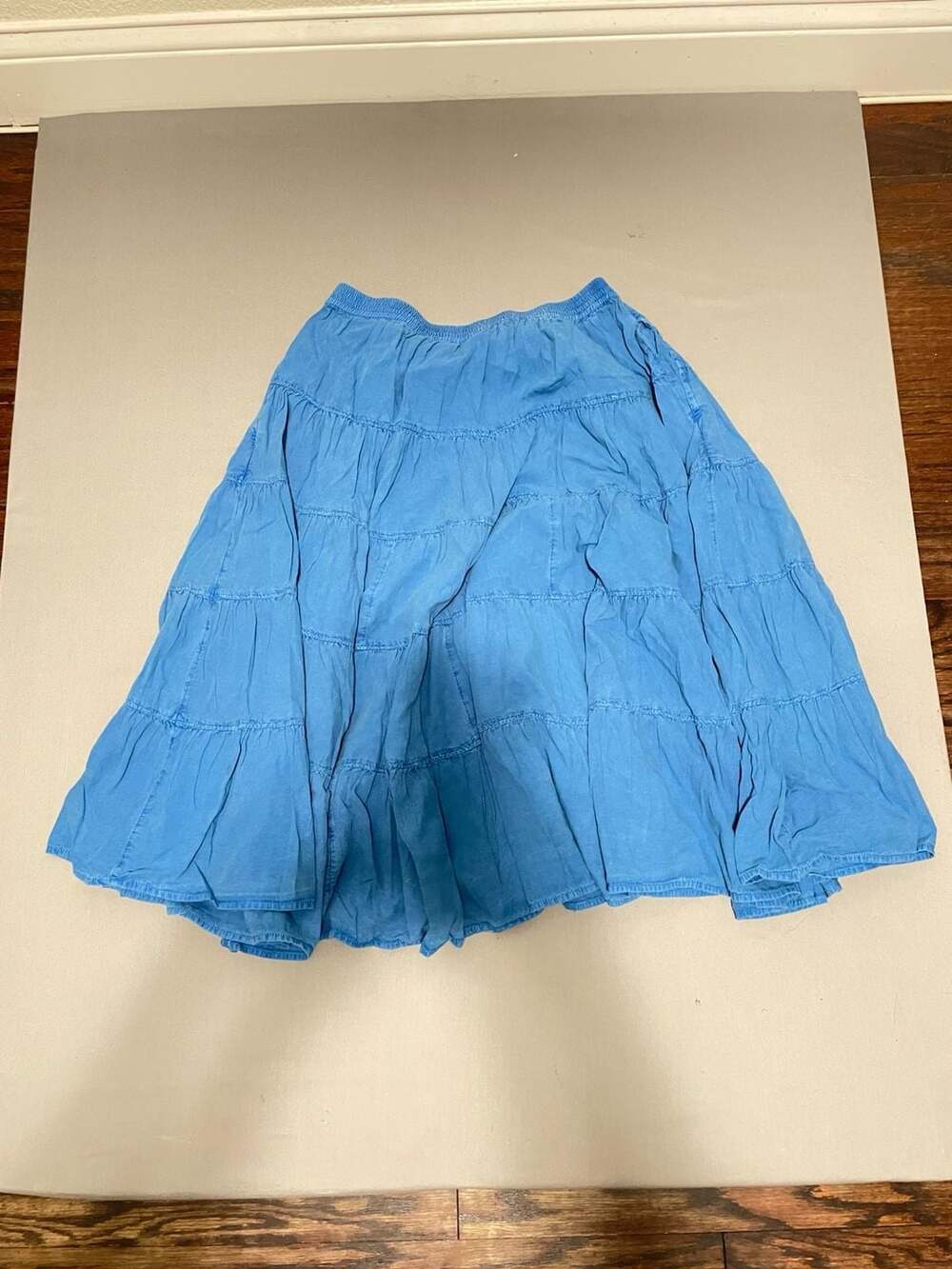 Free People In Full Swing Tiered Midi Skirt in Italian Ice Blue